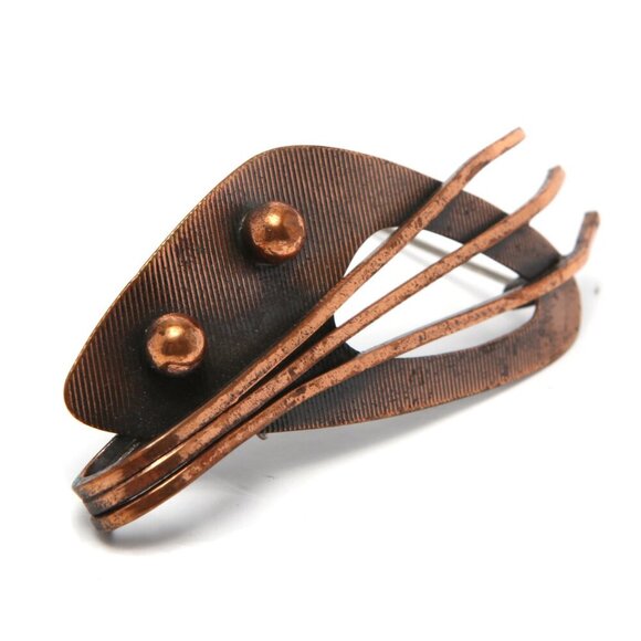 Vintage Abstract Copper Metal Brooch Decorative Pin Metallic Rake Ball Whimsical - Picture 4 of 6